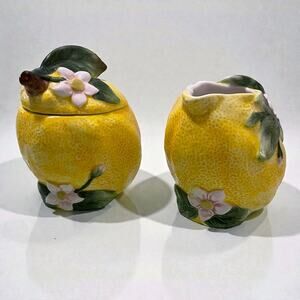 Corner Ruby Lemon Collection Creamer and Sugar Bowl Set-Floral Motif
